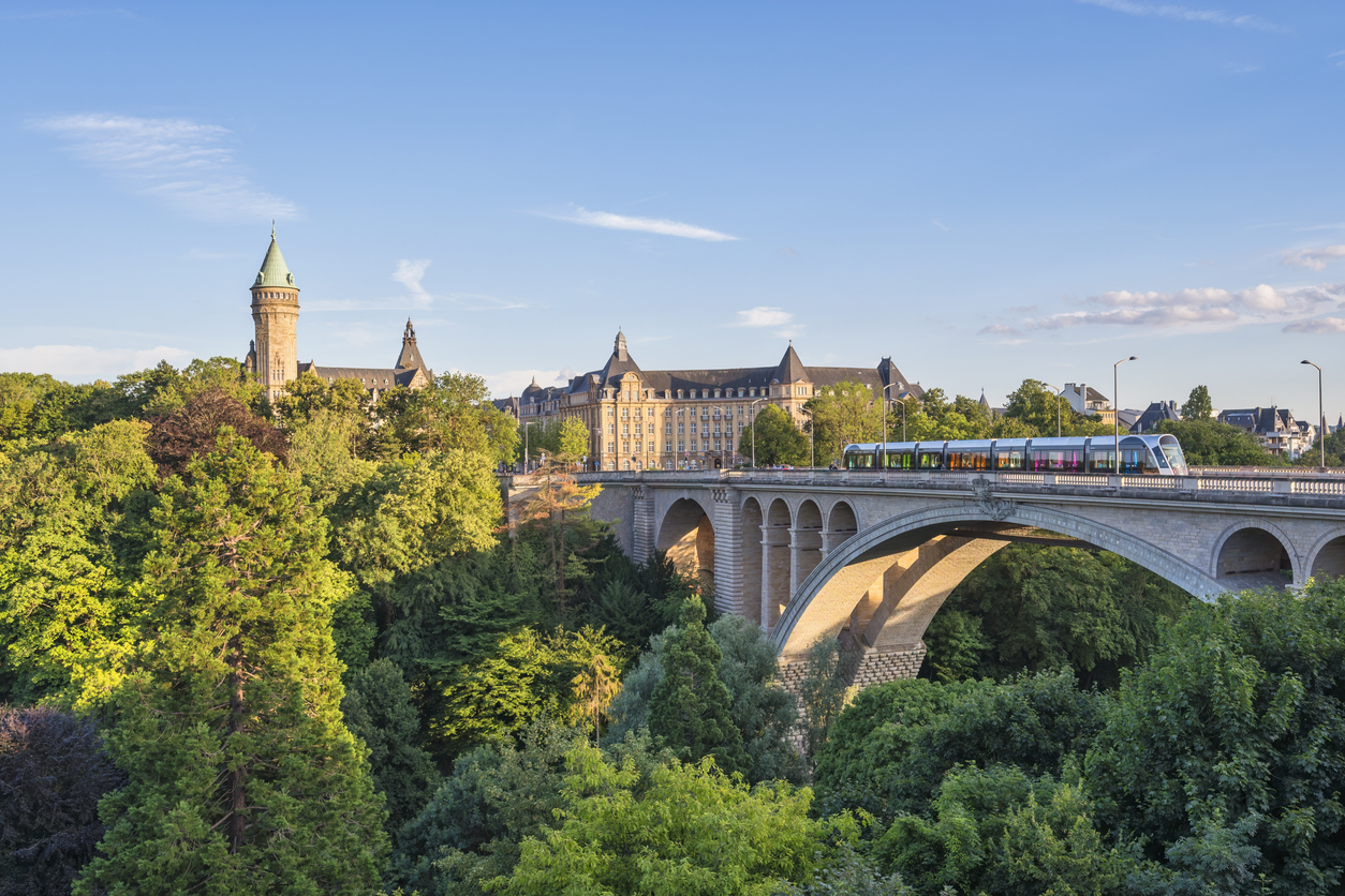 Grand Duchy of Luxembourg, city skyline at Pont Adolphe Bridge