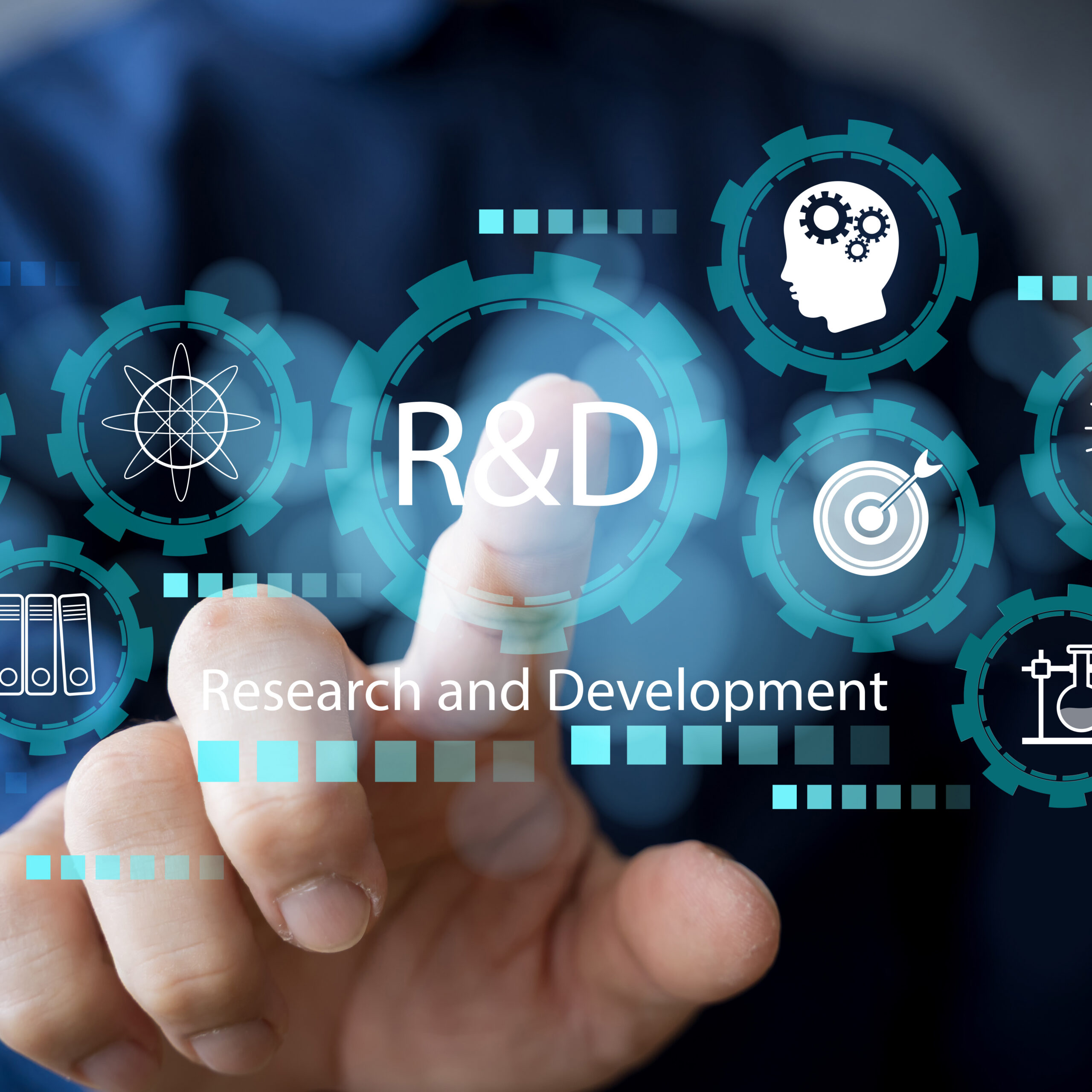Research and development concept showing innovation process, science technology, and creative business growth